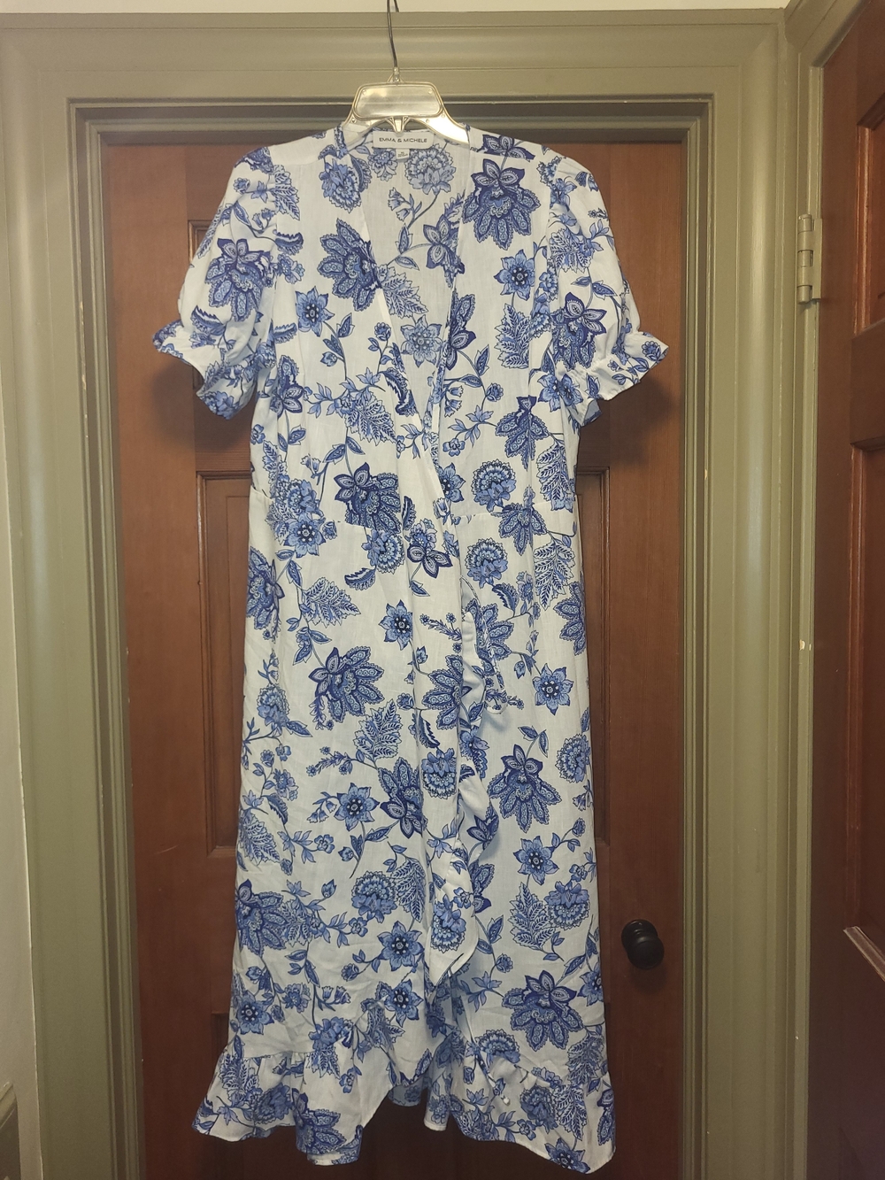 Emma & Michele White Midi Dress with Blue Floral Print